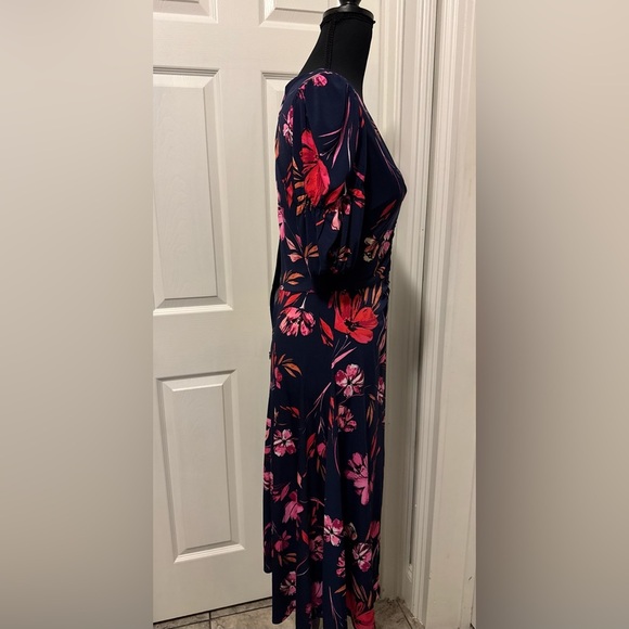 Vince Camuto Blue Ruched Wrap Dress with Puff Sleeves - Picture 9 of 10